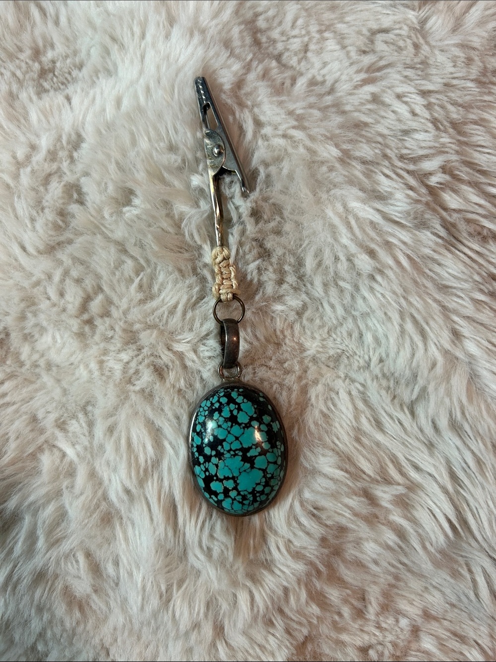 Turquoise Matrix Oval Pendant - Blue Stone Drop bougie smoke clip/hair clip